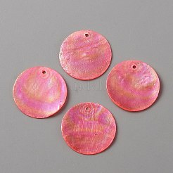 ナチュラルカピスシェルペンダント  染め  ABカラー  フラットラウンドのチャーム  クリムゾン  24.5x1.5mm  穴：1.5mm&nbsp;BSHE-WH0004-10B