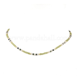 Natural Peridot Faceted Round Beaded Necklaces&nbsp;NJEW-JN06430-01