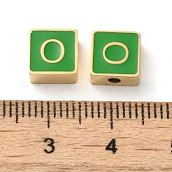 304ステンレススチールエナメルビーズ  14KGP本金メッキ  文字のある正方形  アルファベットのO  8x8x4mm  穴：2mm&nbsp;STAS-L022-293G-O