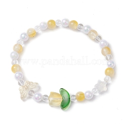 Tulip & Butterfly & Round Two Tone Glass Imitation Jade Beaded Stretch Bracelets for Women&nbsp;BJEW-JB10686