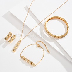長方形の真鍮マイクロパヴェクリアキュービックジルコニアペンダントネックレス＆フープピアス＆バングル＆リンクブレスレットセット  ゴールドカラー  450mm&nbsp;FS-WGED4BF-01