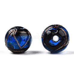 手作りゴールドパウダー入りランプワークビーズ  ラウンド  ブルー  8~8.5mm  穴：1.5mm&nbsp;LAMP-T019-8mm-05