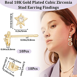 5 Pairs Star Shape Brass Micro Pave Clear Cubic Zirconia Stud Earring Findings&nbsp;ZIRC-BBC0002-55