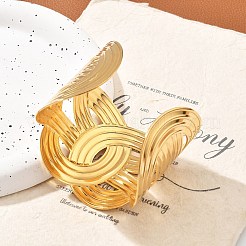 イオンプレーティング（IP）304ステンレススチール製クロスカフバングル（女性用）  18KGP本金メッキ  内径：2-3/8インチ（6cm）&nbsp;BJEW-A026-04G