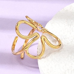 女性用304ステンレススチールカフオープンリング  花  イオンプレーティング（ip）  18KGP本金メッキ  26mm  内径：18mm&nbsp;RJEW-L342-04G
