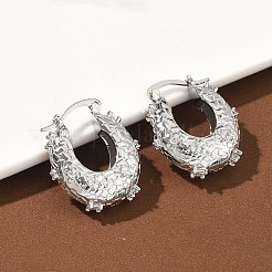 ブラスマイクロパヴェクリアキュービックジルコニアフープピアス  カドミウムフリー＆鉛フリー  長持ちメッキ  ラックめっき  テクスチャ  プラチナ  22x19x8.5mm&nbsp;EJEW-C181-07P