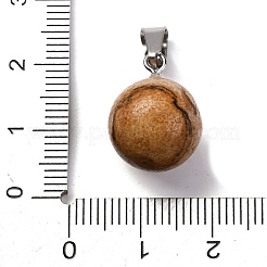 丸い天然ピクチャージャスパーペンダント  プラチナトーンの真鍮パーツ  17~19x13~14mm  穴：2x7mm&nbsp;G-Q434-19