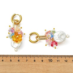 Natural Nucleated Baroque Keshi Pearl & Brass & 202 Stainless Steel & Glass Hoop Dangle Earrings&nbsp;EJEW-JE07262