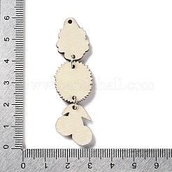 ハロウィーンテーマの木製ビッグペンダント  プリントされた木製のタッセルチャーム  鉄パーツ  ゴースト  61x17.5x2.5mm  穴：1.6mm&nbsp;WOOD-Z004-09G