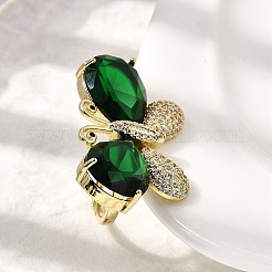 Brass Micro Pave Cubic Zirconia & Glass Finger Rings for Women&nbsp;RJEW-L130-001G