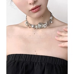 Sun Heat Button Stainless Steel & Acrylic & Plastic Imitation Pearl Choker Necklaces&nbsp;FS-WG98DB1-01