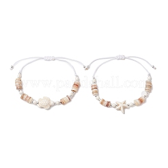 2Pcs Adjustable Dyed Synthetical Turquoise Beaded Braided Bead Bracelets for Women&nbsp;BJEW-JB11805