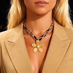 304ステンレススチール製ペンダント、ヒョウ柄プリントPUレザーコードネックレス（女性用）  ゴールドカラー  花  15.75インチ（40cm）  ペンダント：4.25センチメートル&nbsp;WG4CB9D-04
