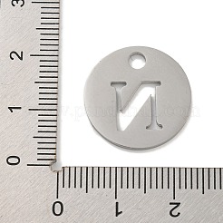 変色しない304ステンレススチールペンダント  ステンレス鋼色  アルファベット付きフラットラウンド  文字N  19x1.2mm  穴：2.5mm&nbsp;STAS-F233-M-P01-A-N