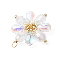 ガラスビーズのペンダント  花のチャーム  透明  26.5x26x6mm  丸カン：4x0.8ミリ  内径：3mm。&nbsp;PALLOY-MZ01186-01
