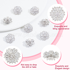 1ホール真鍮マイクロパヴェクリアキュービックジルコニアシャンクボタン  花  プラチナ  16x8.5mm  穴：1.6mm  8個/箱&nbsp;BUTT-WR0001-07