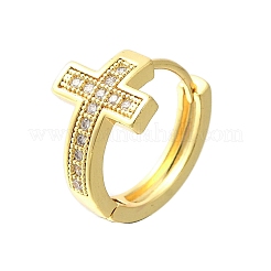 Brass Clear Cubic Zirconia Hoop Earrings&nbsp;EJEW-M047-03G