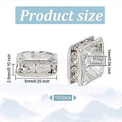 真鍮製A級ラインストーンスペーサービーズ  正方形  ニッケルフリー  クリスタル  銀  5x5x2.5mm  穴：1mm&nbsp;RSB071NF-01S