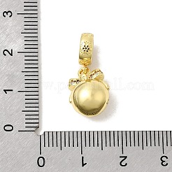 Bowknot Gift Box with Word Merry Christmas Brass Micro Pave Cubic Zirconia European Dangle Charms&nbsp;KK-L258-06G