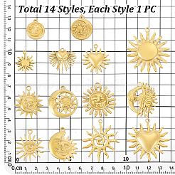 14Pcs 14 Styles 304 Stainless Steel Pendants&nbsp;STAS-PH0007-01G