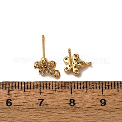 真鍮製舗装クリアキュービックジルコニアスタッドピアスのパーツ  カン付き  ニッケルフリー  花  18KGP本金メッキ  9x7.5mm  穴：1.2mm  ピン：1mm&nbsp;KK-Z121-13G