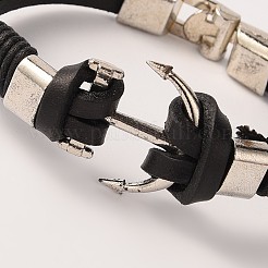 Leather Alloy Anchor Links Bracelets&nbsp;BJEW-J108-02B