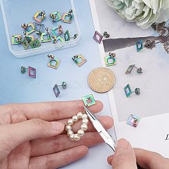イオンプレーティング(IP) 304ステンレススチールスタッドピアス金具24個  菱形  虹色  13.5x13.5mm  穴：1.2mm  ピン：0.7mm&nbsp;STAS-UN0040-06