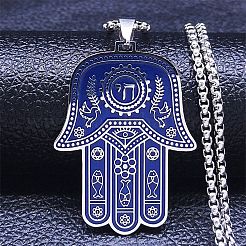 201 Stainless Steel Enamel Hamsa Hand Pendant Necklaces&nbsp;NJEW-G115-07P-01