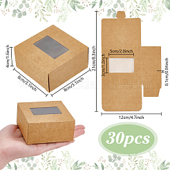 クラフト紙包装箱  PVCウィンドウ付き  正方形  淡い茶色  完成品：8x8x4cm&nbsp;CON-WH0115-02A-02