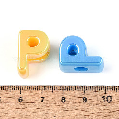 UVメッキ不透明アクリルヨーロピアンビーズ  大きな穴の開いた虹色のビーズ  ミックスカラー  文字p  21x15x14mm  穴：6mm&nbsp;OACR-M027-03P