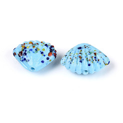 手作りランプワークビーズ連売り  シェル形状  ライトスカイブルー  17~20x23~26x10~11mm  穴：1~1.5mm  約30個/連  20.47~21.26''（52~54センチメートル）&nbsp;LAMP-T026-03C