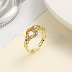 Brass Micro Pave Cubic Zirconia Open Cuff Ring for Women&nbsp;LS-RJEW-F154-02G-B