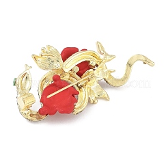 合金クリスタルラインストーンブローチ  花を持つ蛇  ゴールドカラー  27.5x55mm&nbsp;JEWB-C041-03G