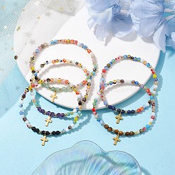 4mm Round Gemstone & Handmade Lampwork Beaded Stretch Bracelets&nbsp;BJEW-JB10257