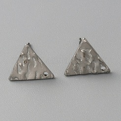 304ステンレススチールのテクスチャードジオメトリスタッドピアス金具（穴付き）  ステンレス鋼色  三角形  10.5x12mm  穴：1mm  ピン：0.6mm&nbsp;STAS-WH0027-54H