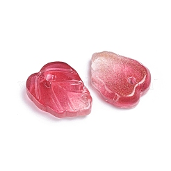 ツートンの透明ガラスチャーム  葉  ファイヤーブリック  13.5x10.5x3.5mm  穴：1.2mm&nbsp;GLAA-H016-15F