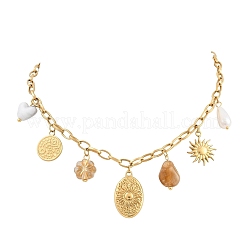 304 Stainless Steel & Resin & Imitation Pearl Multi-Pendant Bib Necklaces for Women&nbsp;SA-CBA717A-02G-02