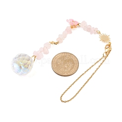 Round Glass & Natural Rose Quartz Chips Hanging Suncatchers&nbsp;HJEW-JM04209-03