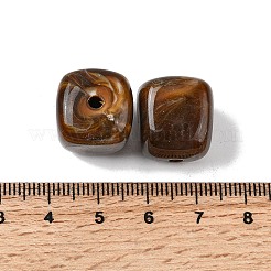 不透明なアクリルビーズ  天然石風  キューブ  ツートン  コーヒー  17x15.5x15.5mm  穴：3mm&nbsp;X-OACR-D320-01J