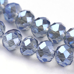 多面カットロンデル電気メッキガラスビーズ連売り  ブルー  3.5x2.5~3mm  穴：1mm  約120~127個/連  15.5インチ&nbsp;X-EGLA-D020-3x2mm-59