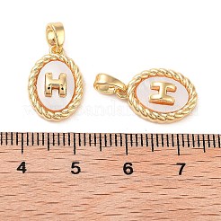 真鍮と貝殻のペンダント  シェルと  楕円と文字h  カドミウムフリー＆ニッケルフリー＆鉛フリー  貝殻色  18KGP本金メッキ  16x11x4mm  穴：4.5x2.5mm&nbsp;KK-B102-28G