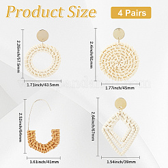 4 Pairs 4 Styles Rattan Dangle Stud Earrings&nbsp;EJEW-SP0001-16B