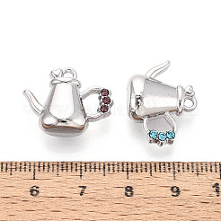 ラックメッキ合金ラインストーンペンダント  ティーポットチャーム  プラチナ  ミックスカラー  15.5x20x8mm  穴：1.5~1.6mm&nbsp;PALLOY-N181-22P