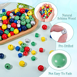 200Pcs 10 Styles Spray Painted Round Natural Schima Wood Beads&nbsp;WOOD-TA0003-02