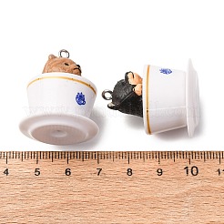 不透明樹脂ペンダント  プラチナトーンの鉄ループ付き  ティーカップペット  クマ  31~32x27.5~28x26mm  穴：2mm&nbsp;RESI-K048-07A