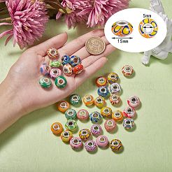 38個19色手作りポリマークレイヨーロピアンビーズ  大穴ビーズ  ロンデル  ミックスカラー  13~16x8~11mm  穴：4.5~5mm  2個/カラー&nbsp;CLAY-SZ0001-51