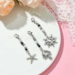 Mushroom/Sun/Starfish Alloy & Glass Pendant Decorations&nbsp;HJEW-YW00006