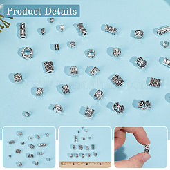 150個15スタイルチベットスタイルアロイビーズ  コラム  アンティークシルバー  3.5~12x4~10mm  穴：1.6~5mm  10個/スタイル&nbsp;TIBEB-SC0001-51