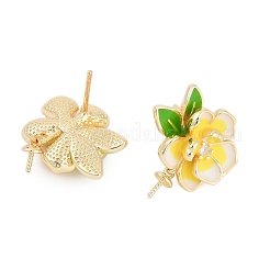 ブラスエナメルスタッドピアスのパーツ  片穴パーツ用  花  ゴールドカラー  18.5x18mm&nbsp;LS-ZIRC-P122-08G