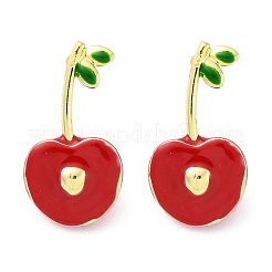 Cherry Brass Enamel Stud Earrings for Women&nbsp;EJEW-G425-02G